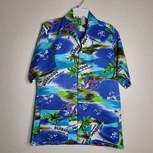 Vintage Men's Barbados Hawaiian Aloha Camp Cabana Shirt Blue Size L